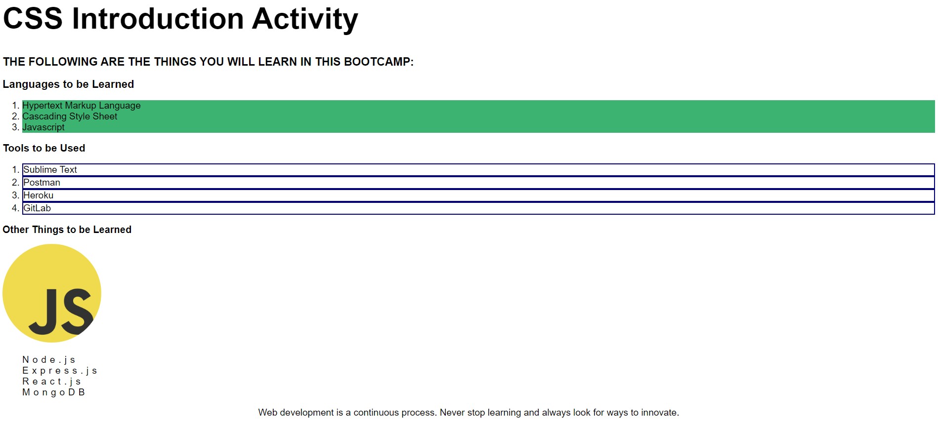 My Projects and Activities Snapshots